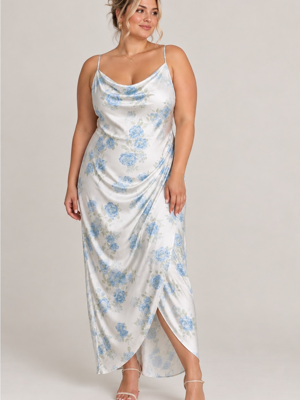 ARULA White Slip Dress with Blue Rose Print Size 0X